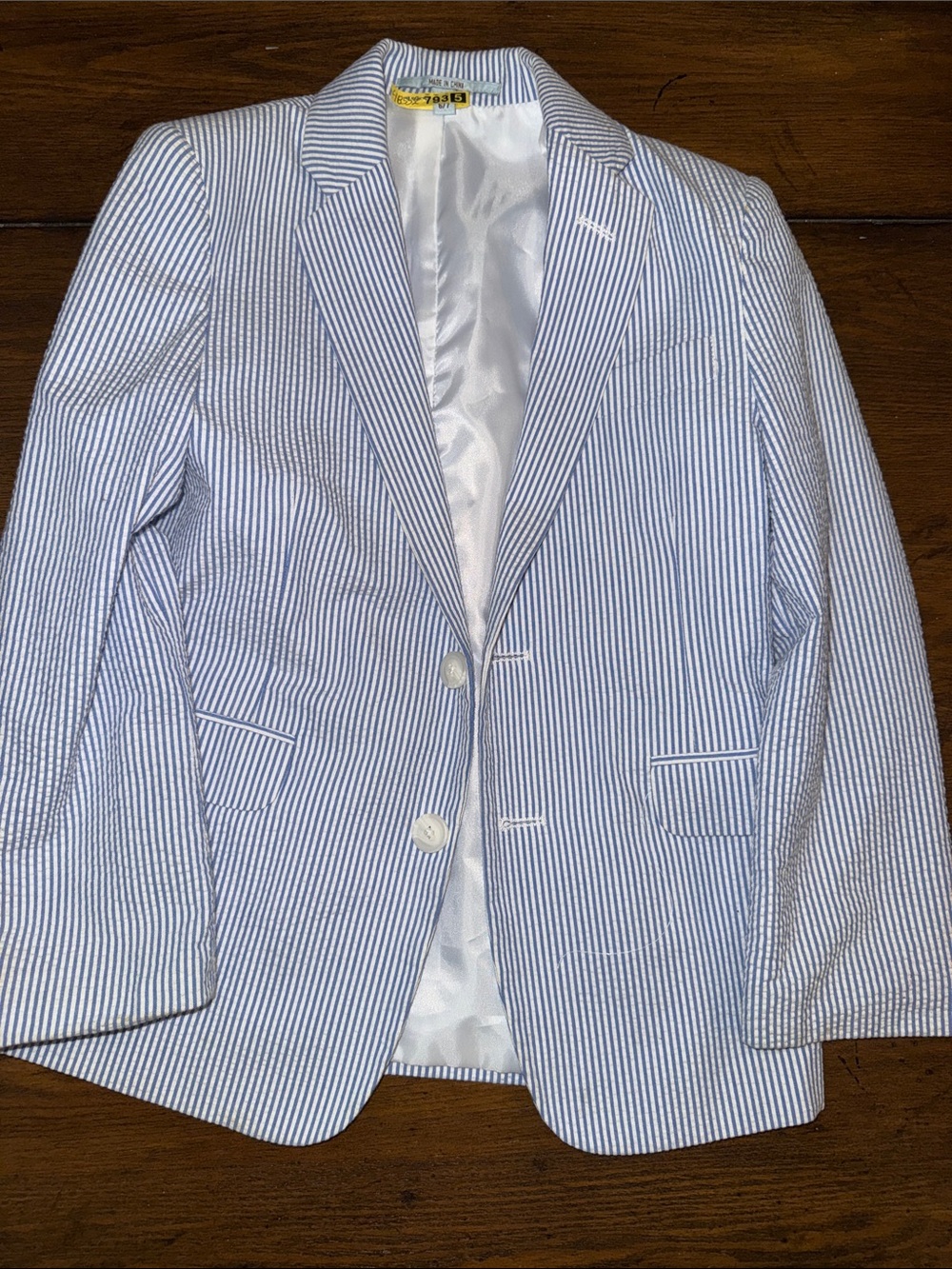 Boys' Blue & White Seersucker Sport Coat - Classic Stripe Blazer